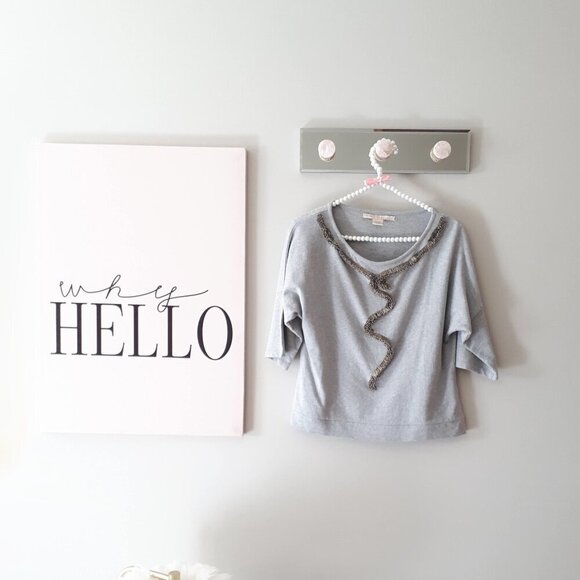 EUC Nougat London marbled grey cotton blend top with embellished detail, 1 - Picture 9 of 15